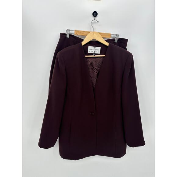 Albert Nipon Evening Womens Plum Purple Suit Skirt Set Blazer Size 18 Church - Picture 1 of 10